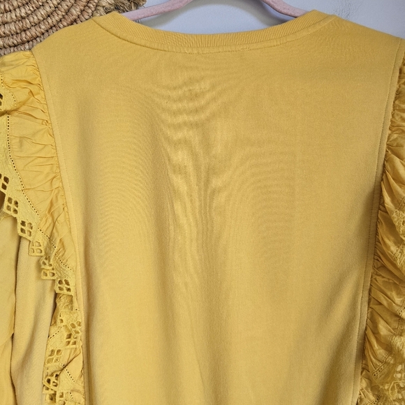 Anthropologie, New, Marigold Yellow Eyelet Ruffle Sleeve Sweatshirt Top SZ XL - Picture 7 of 14